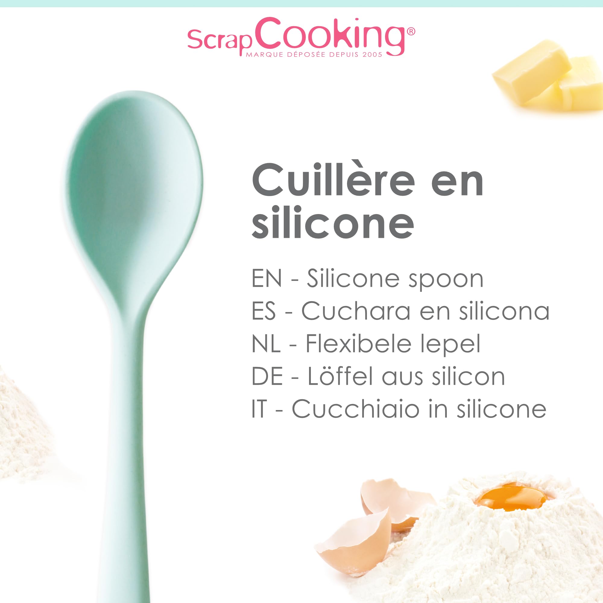 ScrapCooking 5280 Silicone Spoon - 27.2 x 5.3 cm - Resistant to High Temperatures and Scratches - Spoon for Cooking and Baking - Sea Green