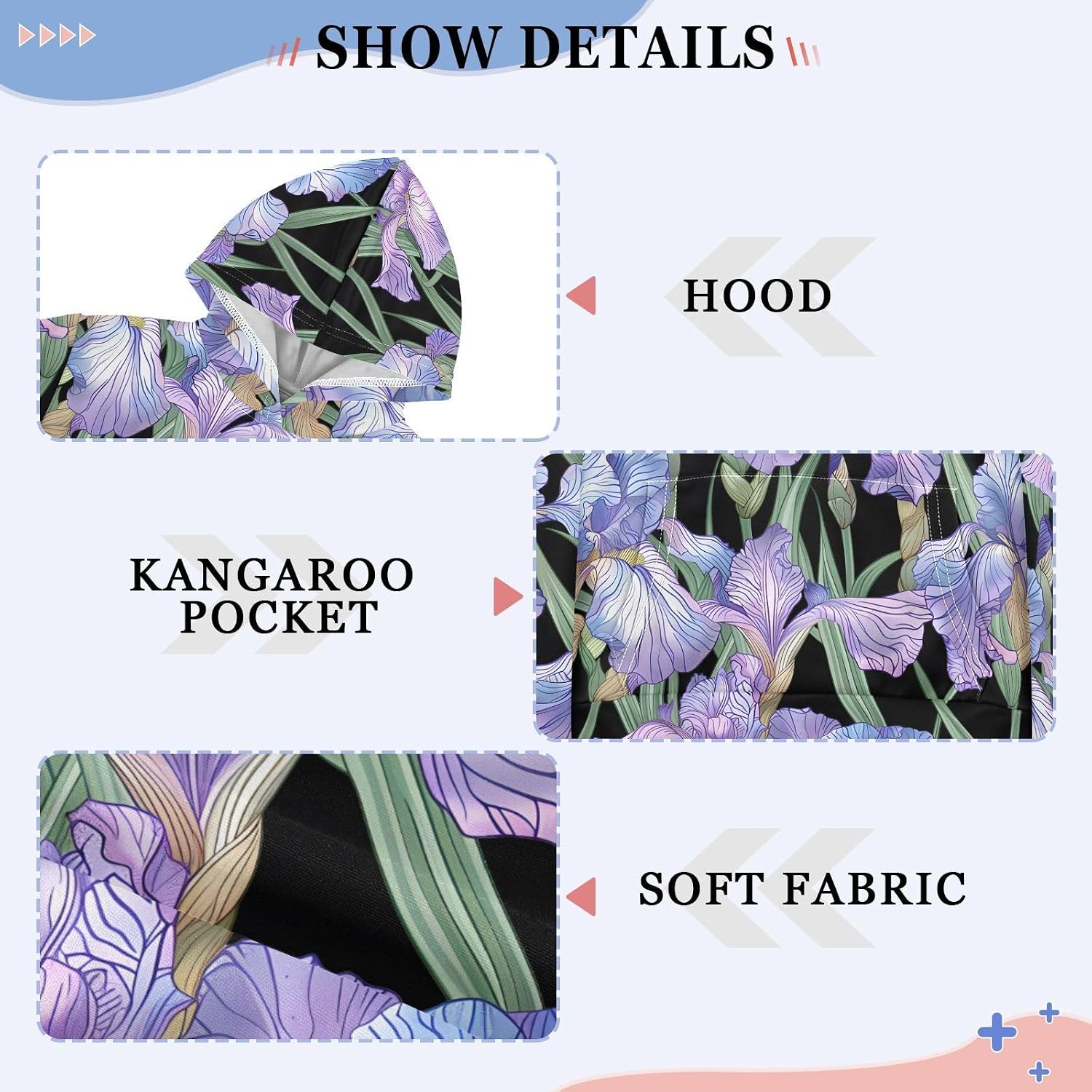 ALAZA Purple Iris Flowers Floral Hoodies Sweatshirt for Boys Girls Kids Hooded Pullover Top