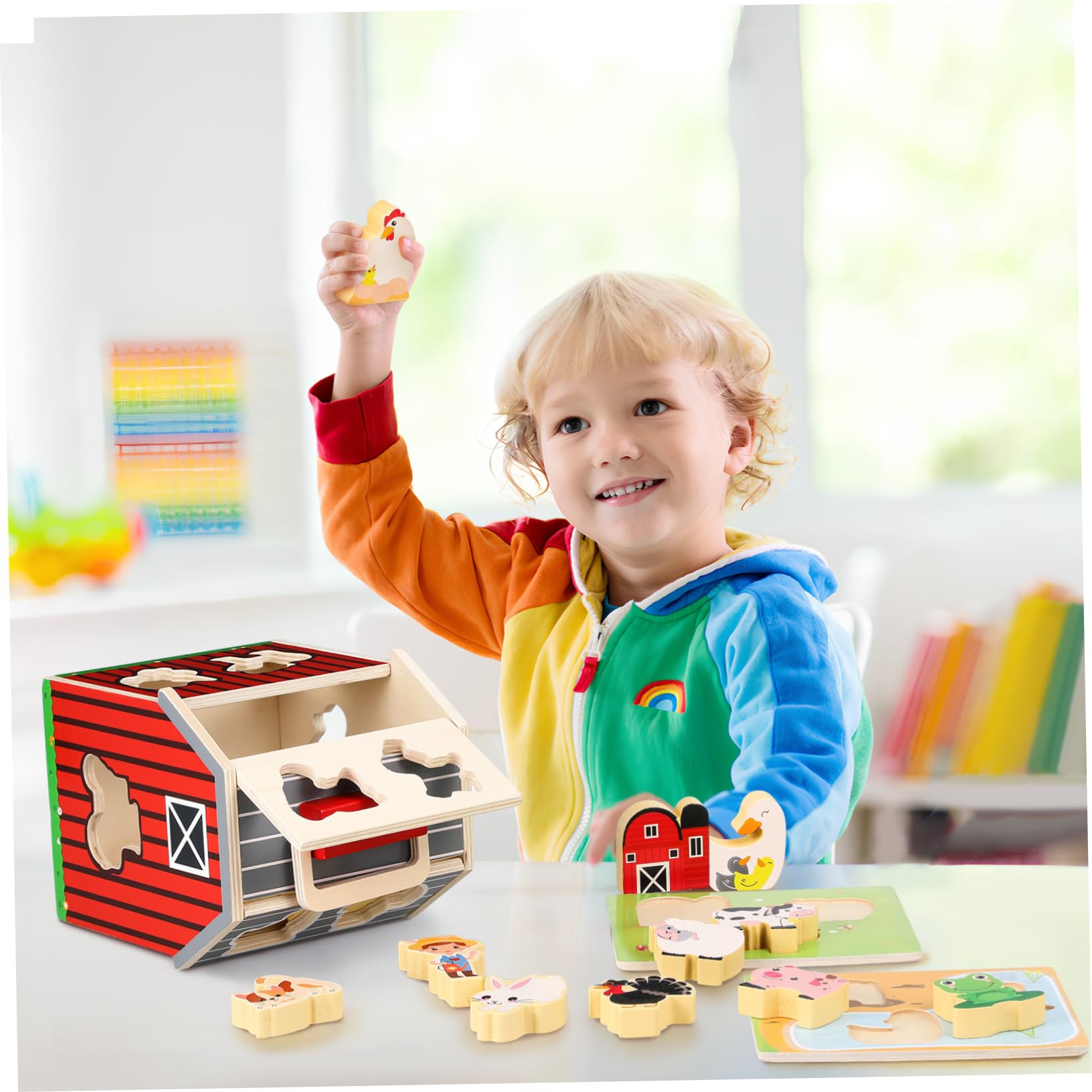 Granja Montessori de Madera para Set Educativo con Animales de Madera Natural para Desarrollo Cognitivo y Coordinación Manual Preescolar