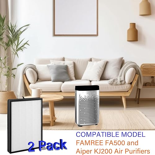 Miniatura 2 de Filtro de repuesto FA500 para purificadores de aire FAMREE FA500 y Aiper KJ200, filtro de 2 etapas, H13 True Hepa con carbón activado de alta