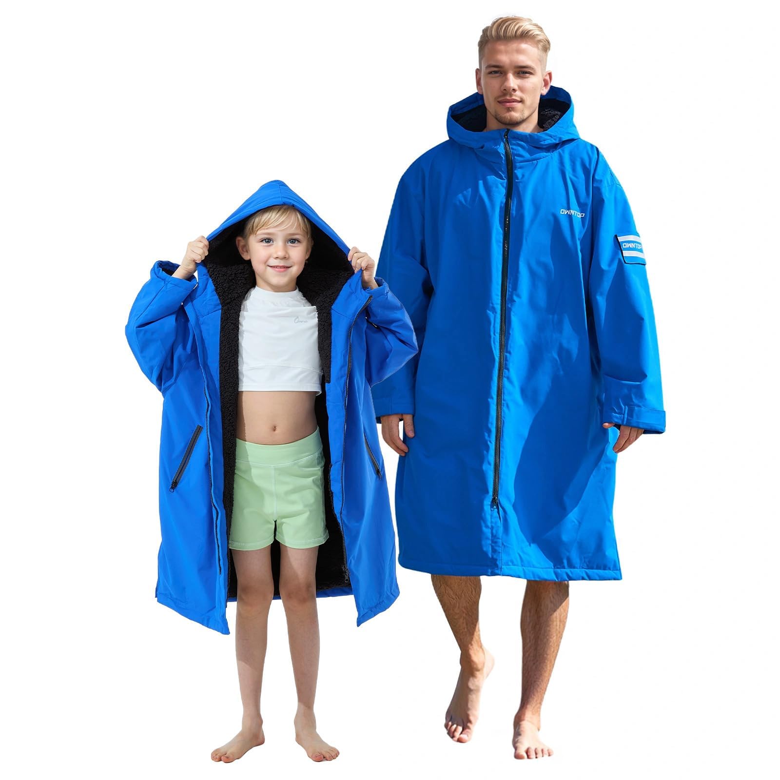 Owntop Accappatoio Impermeabile Unisex Asciugatura Rapida Con Cappuccio – Fodera In Pile Borg, Antivento Per Spiaggia, Surf E Nuoto