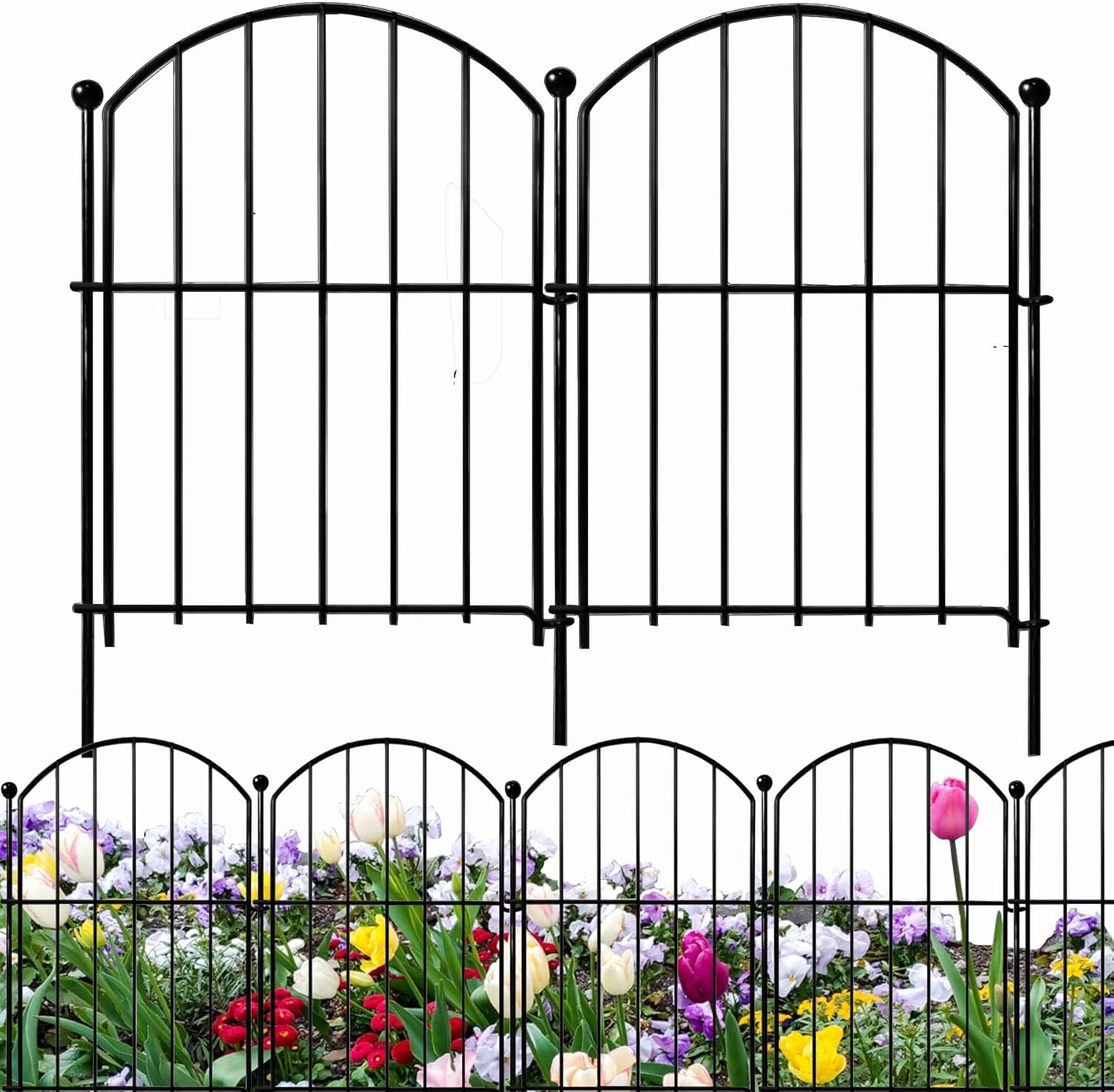 ANAMPION Cloture Jardin Exterieur 10Pcs, Clôture de Jardin en Métal, Clôtures Décoratives pour Cour, Parterre de Fleurs, Arbres (43cm H x 33cm B, Longueur Totale 3,3m) (Demi-cercle)