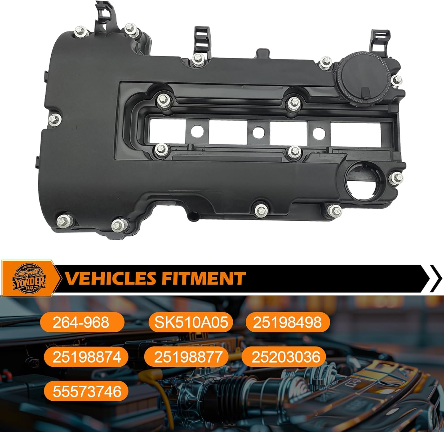 Engine Valve Cover Complete Kit Compatible with Chevy Cruze Sonic Trax Volt Cadillac ELR Buick Encore 2011-2020 1.4L Turbo, Replace #55573746 25198498 264-968 25198874