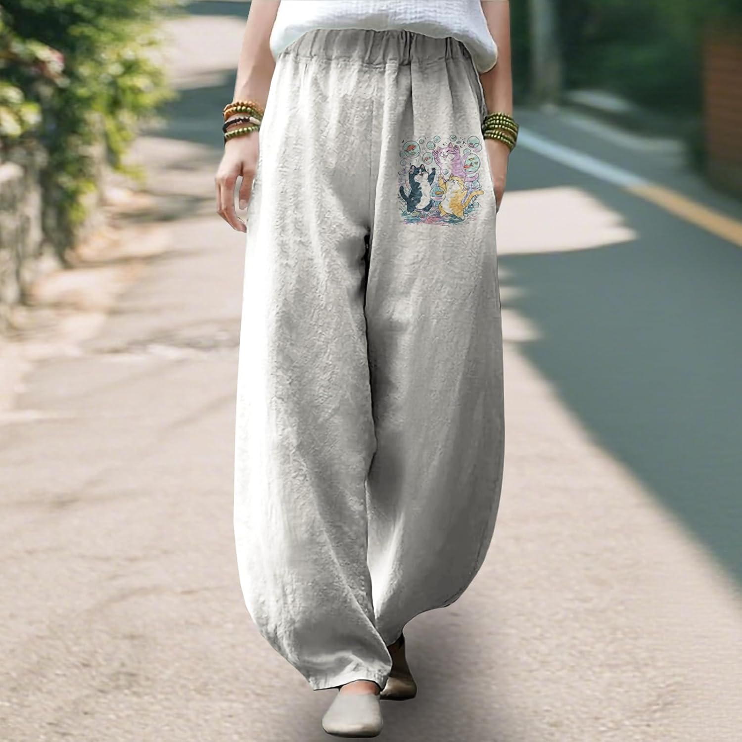 Women Wide Leg Pants Casual Yoga Pants Lightweight Elastic Waist Work Trousers for Women Fashion Outfit - Image 2