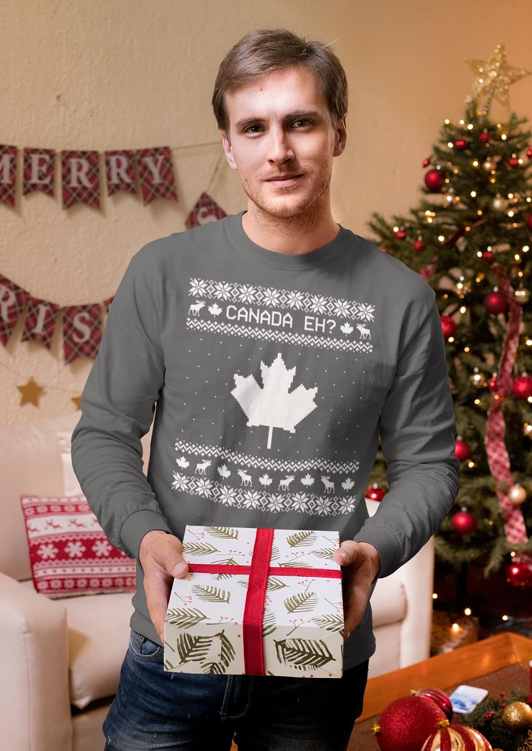 Old Glory Canadian Canada Eh Ugly Christmas Sweater Mens Sweatshirt
