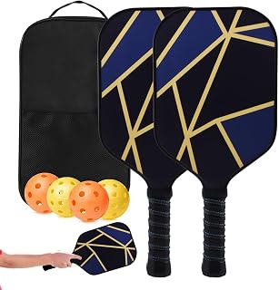 Fiberglass Pickleball Racket Carbon Fiber Pickleball Paddles | Lightweight and Portable Pickle Ball Raquette with Balls, Fiberglass Pickleball Equipment for Indoor Outdoor