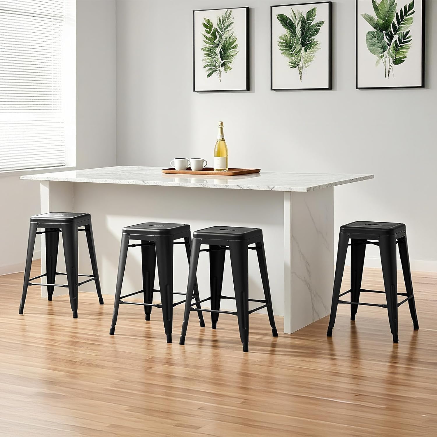 Sweetcrispy Metal Bar Stools Set of 4, 24 Inch Stackable Restaurant Classic Trattoria Metal Chairs, Backless Counter Height Barstool Chairs for Dining Room, Kitchen Island, Indoor Outdoor Use, Black