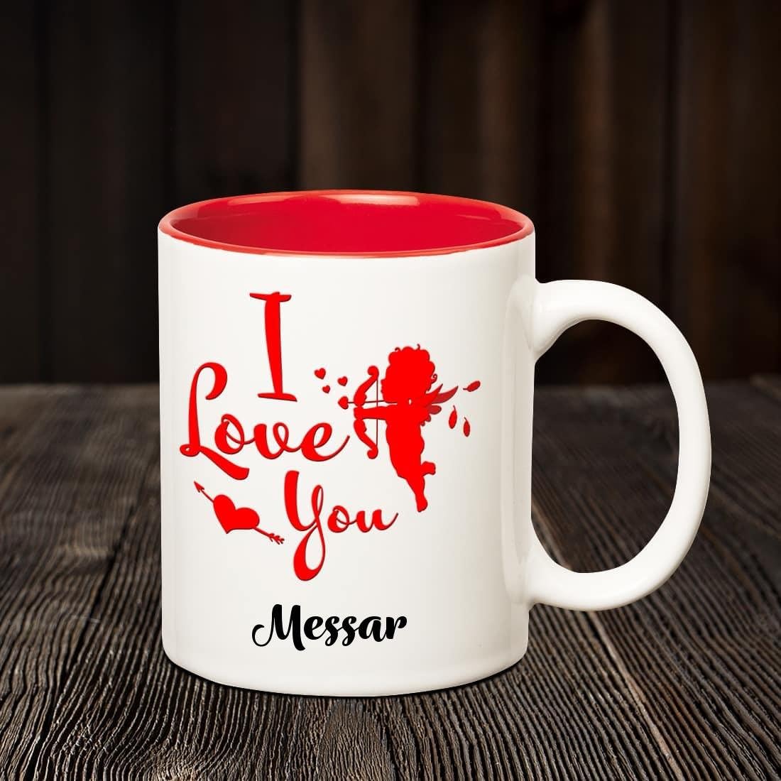 Chanakya Ceramic I Love You Messar Romantic Inner Red Coffee Name Mug, Multicolor, 350 Ml