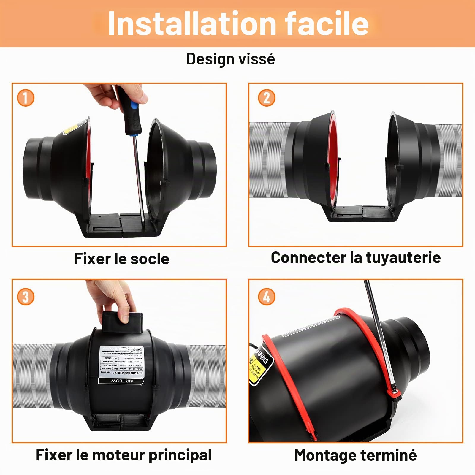 Ventilateur de Conduit d'Évacuation de Fumée Avec Télécommande, 100 mm Extracteur d'Air 2 Vitesses 310m³/h Pour Salle de Bain, Cuisine, Serre, Tente de Culture