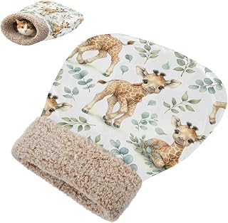 Cat Sleeping Bag, Cute Small Giraffes Warm Plush Cat Cave Bed, Semi-Enclosed Cozy Winter Nest Sack for Kitten Puppy Small Pets, 18.9 x 22.8 in