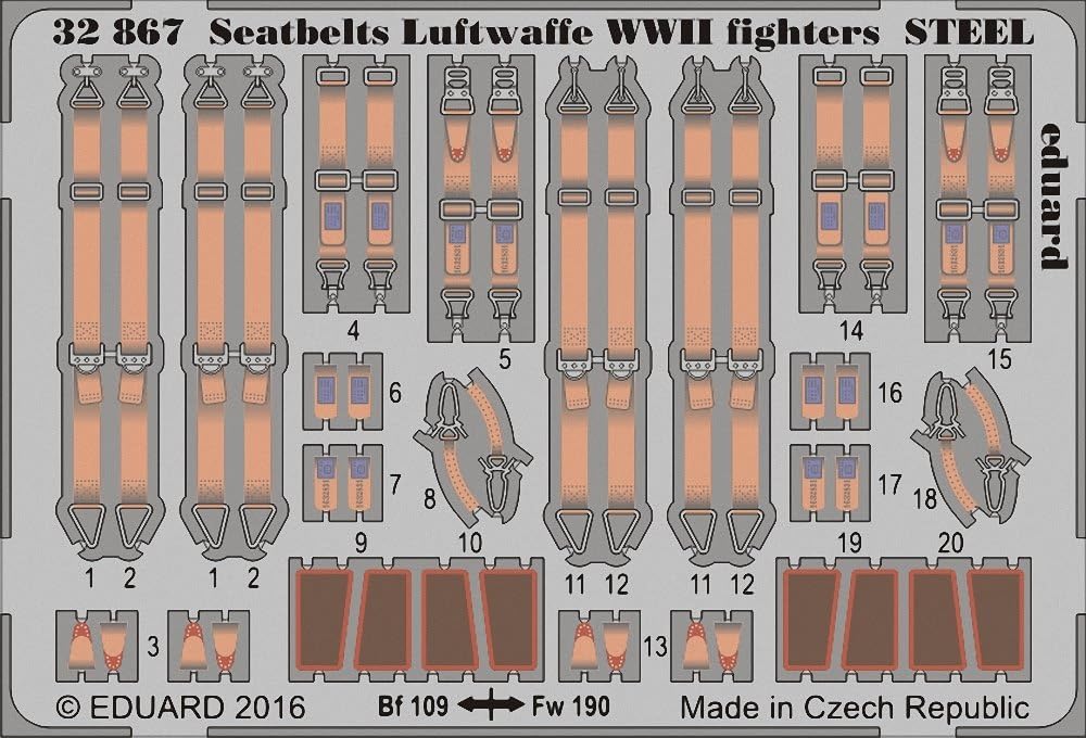 EDU32867 1:32 Eduard Color PE - Seatbelts Luftwaffe WW2 Fighters [STEEL] [MODEL KIT ACCESSORY]