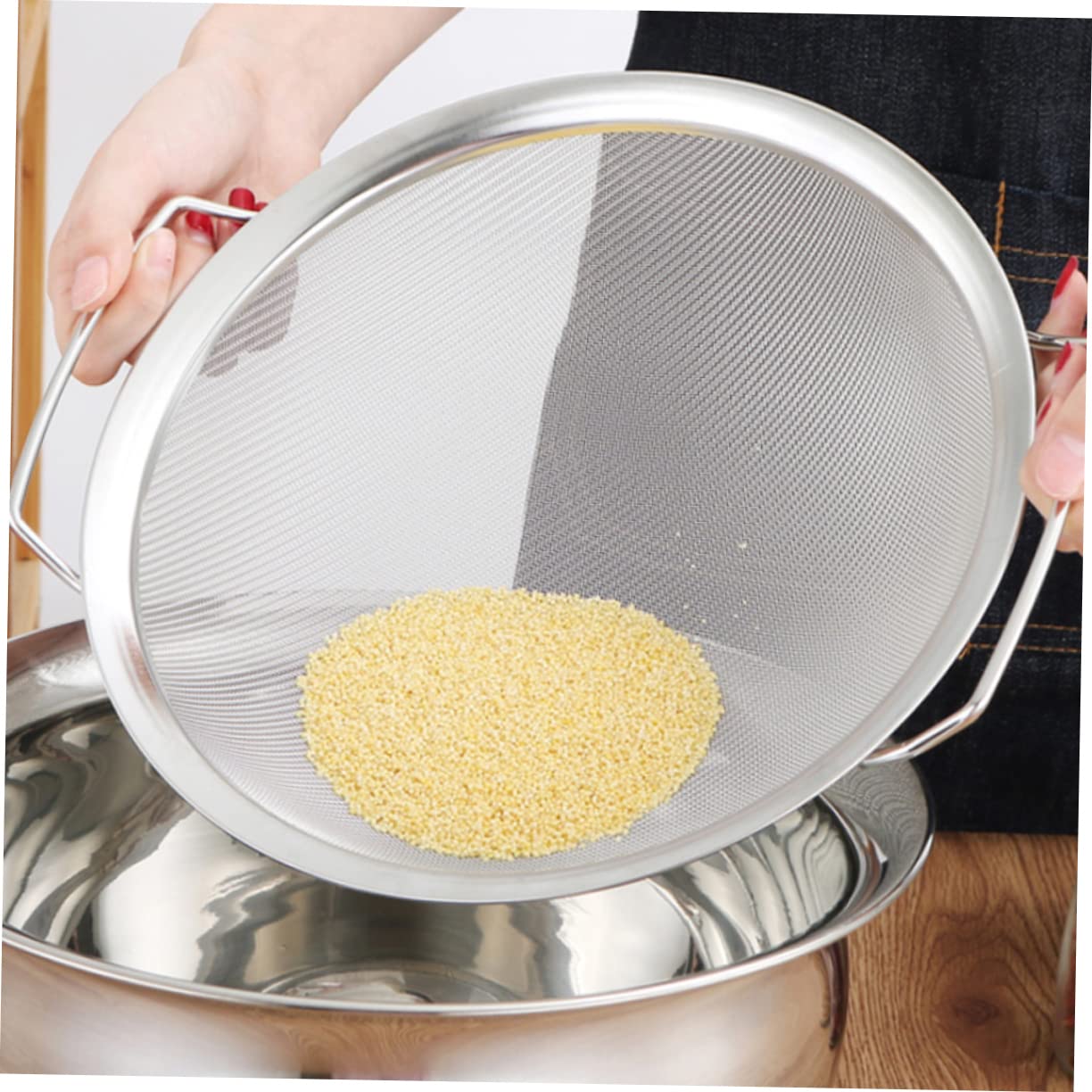 Mikinona 1pieza Colador De Acero Inoxidable Para Cocina Escurridor De Doble Asa Para Lavar Arroz Verduras y Pasta Versátil y Duradero
