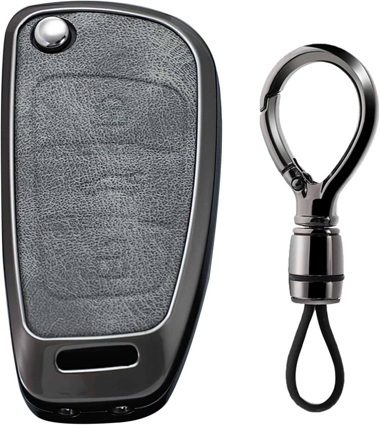SANRILY Gray Metal Leather Flip Key Fob Cover Fit for Audi A1 A3 S3 S8 Quattro R8 Q3 Q7 TT A6L Accessories Keyless Key Holder with Keychain C