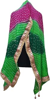 kalpit creationsWomen's Jaipuri Art Silk Bandhej Rajasthani Bandhani Dupatta with Gota Patti Lace