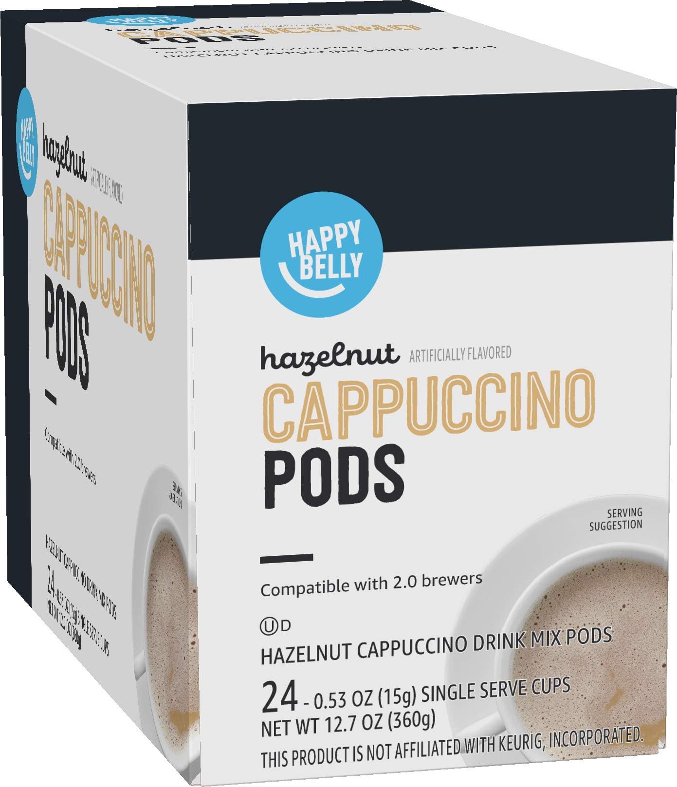 Amazon Brand - Happy Belly 24 CT Coffee Pods, Hazelnut Cappuccino Flavored, Compatible with 2.0 K-Cup Brewers