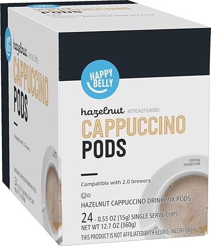 Happy Belly Light Roast Cappuccino Coffee Pods, Hazelnut Flavored, Compatible