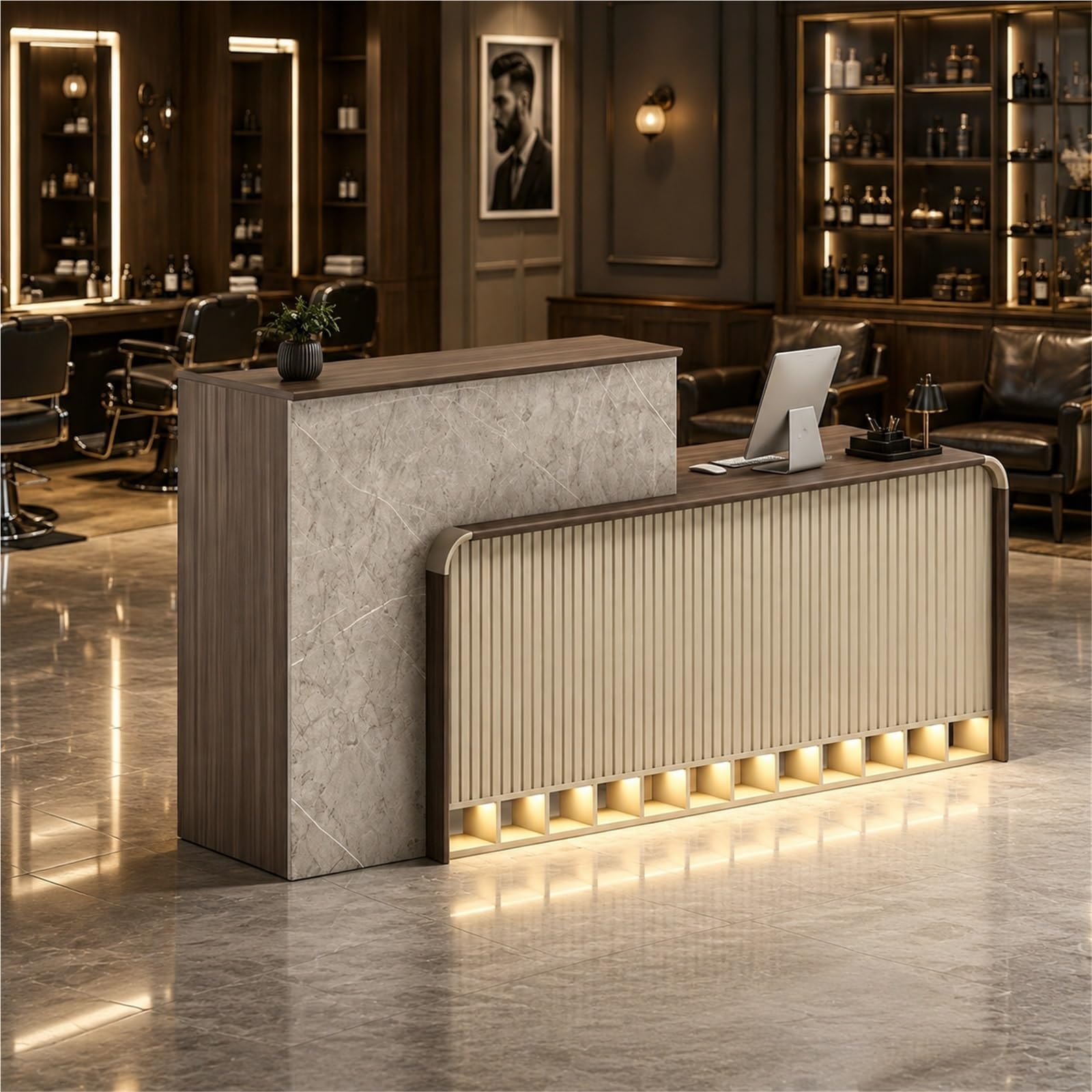 L-Form Empfangstheke Rezeptionstheke, Moderne Kassentheke Große mit Schublade, 2 Schränken, Regal & Stauraum für Büro Salon Hotel Empfangsbereich