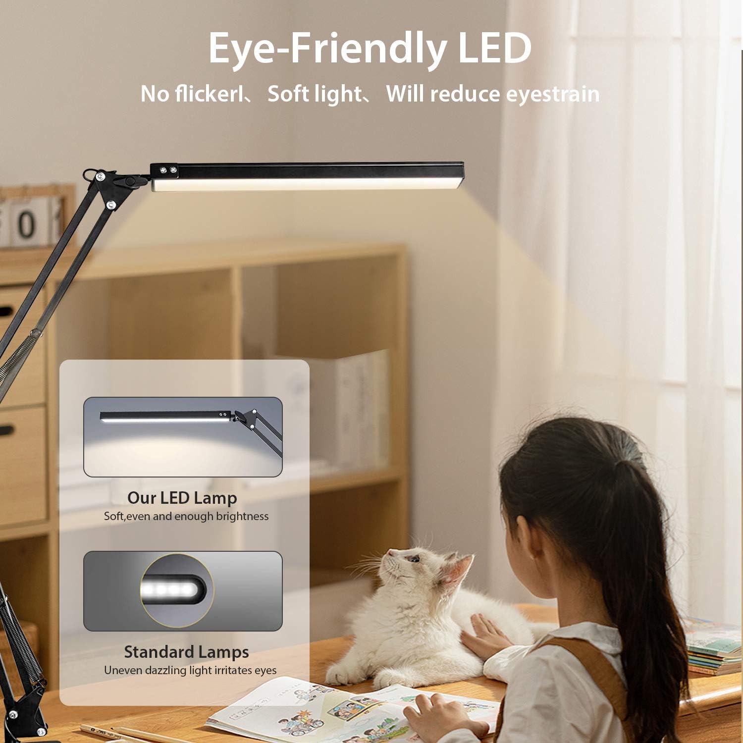 LED Desk Lamp,ibaye Adjustable Metal Swing Arm Desk Lamp with Clamp,Eye-Caring Architect Desk Light,3 Color Modes 10 Brightness Levels,Memory Function Desk Lamps for Home Office,14W-Black - - 