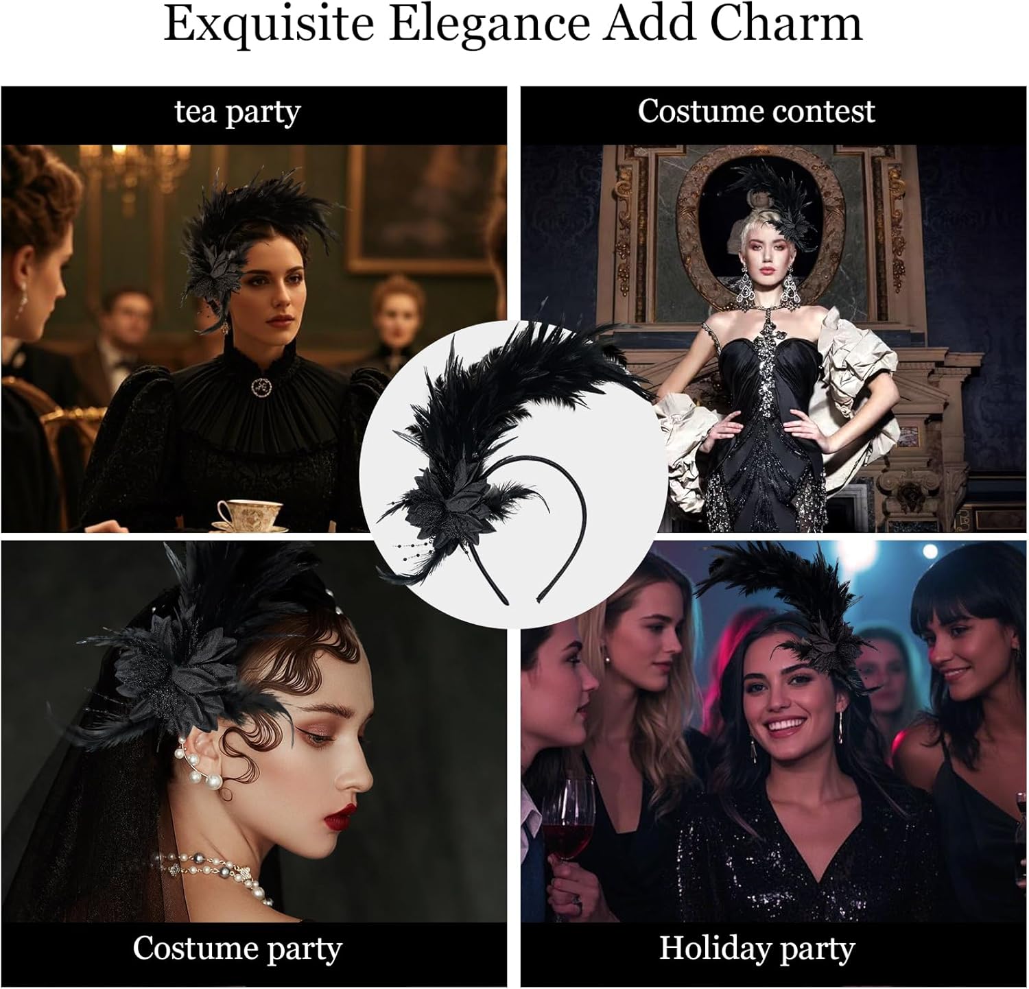 Feathers Fascinator Headband 1920s Queen Headpiece Fascinators Hats for Women Tea Party Flower Headpiece - Image 6