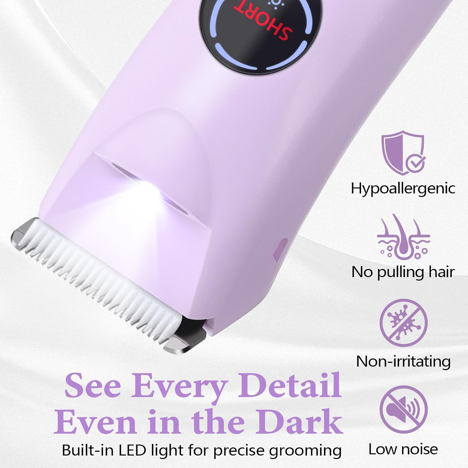 4-in-1 Bikini Trimmer for Women, 12,000 RPM Painless Electric Shaver for Women Pubic Hair Removal, IPX7 Waterproof with LED Light, Cordless Body Hair Trimmer for Bikini Area, Face, Arms & Legs