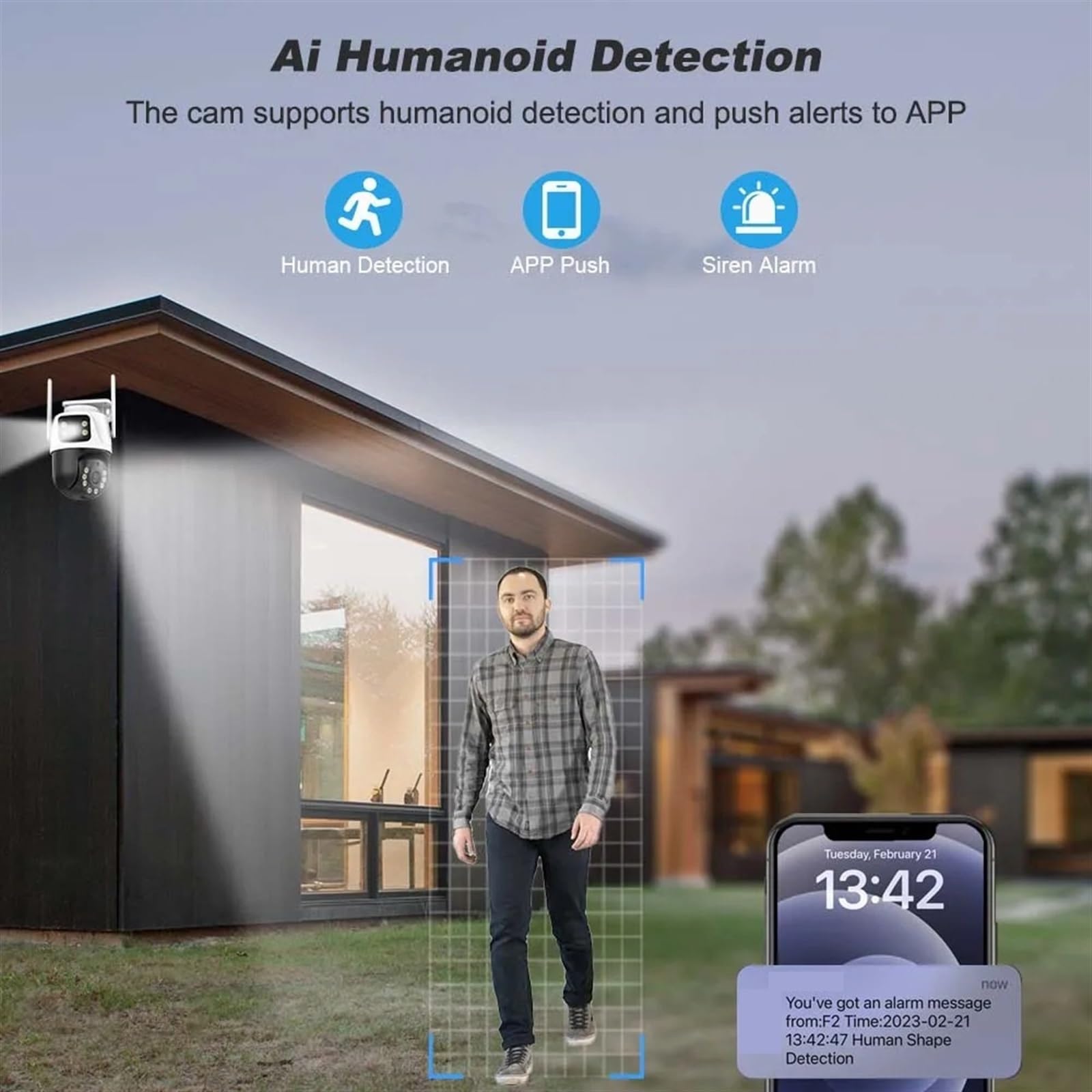 Kamera bezpieczeństwa zewnętrzna, Kamera Wi-Fi 8MP 4K 360° Z dwoma obiektywami Zewnętrzna bezprzewodowa kamera telewizji przemysłowej Śledzenie AI Ochrona bezpieczeństwa Wi-Fi Kamery monitorujące Kame