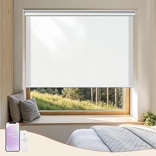 Persianas motorizadas com controle remoto de aplicativo, cortinas de rolo de filtragem de luz para janelas internas (jacquard branco, 76 cm L x 182 cm A) - Produto 5 mais recomendado com 4 estrelas