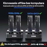 SSK M.2 NVMe SATA SSD Klonująca Stacja Dokująca, 10 Gb/s USB 3.2 Gen 2, Obudowa Duplikatora Klonującego SSD z Dwiema Zatokami dla Kluczy M / B+M PCIe
