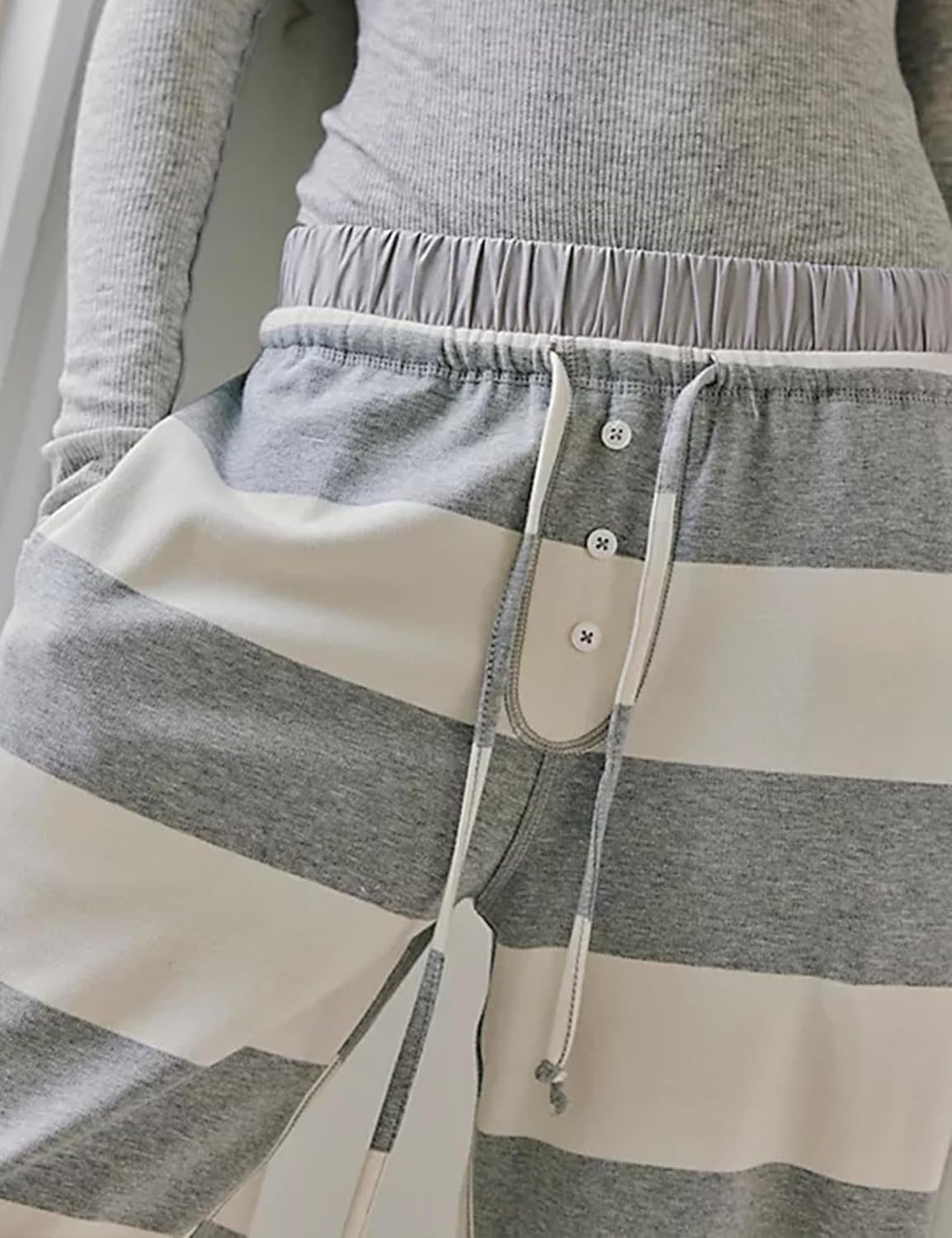 Womens Comfy Striped Pajama Pants Wide Leg Baggy Boho Palazzo Pant Casual Drawstring Elastic Waist Pants - Image 4