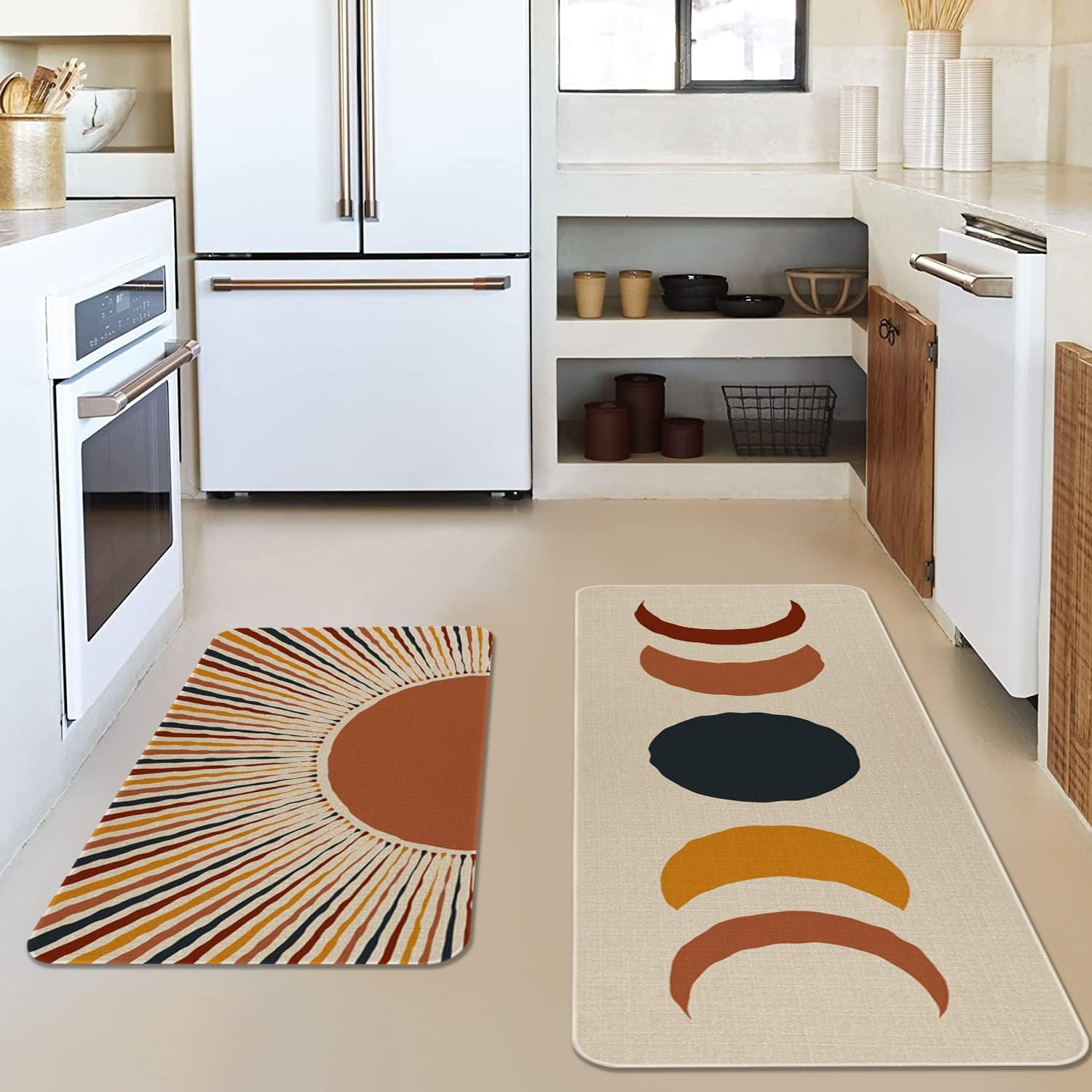 Boho Kitchen Rugs and Mats Set of 2,Rustic Farmhouse Kitchen Mat for Floor, Non-Slip Washable Sink Mats Boho Decor Doormat+Runner Rug