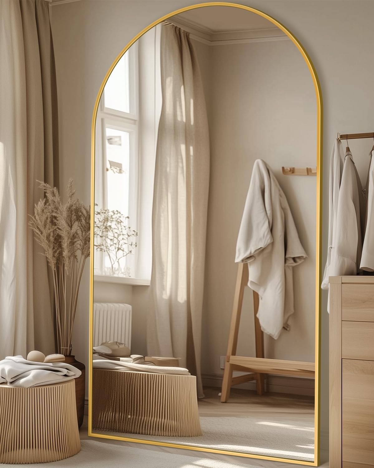 Full Length Mirror, 86"x46" Oversized Floor Mirror with Stand, Hanging or Leaning Full Body Mirrors Mirror for Bedroom, Living Room, Cloakroom, Arch, Gold