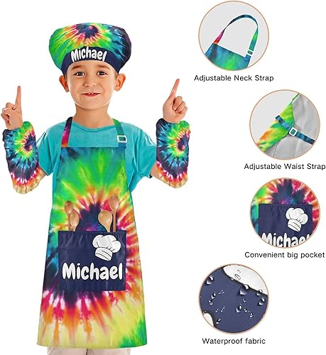 Miniatura 4 de Juego de delantal personalizado y sombrero de chef para hornear, delantal de cocina personalizado para niños y niñas (3 a 12 años)