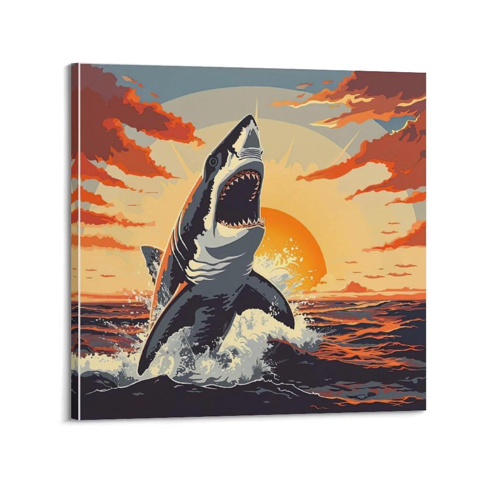 HUIYHB Animal Poster Sharks at Sunset Artwork Poster Decorative Painting Canvas Wall Posters And Art Picture Print Modern Family Bedroom Decor Posters 20x20inch(50x50cm)