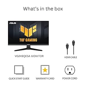 ASUS TUF Gaming 24 (23.8 viewable) 1080P Monitor (VG249QE5A) - FHD, 144Hz Overclock to 146Hz, IPS, Extreme Low Motion Blur Sync, 1ms, Speakers, Variable Overdrive, DisplayWidget Center, 3yr Warranty