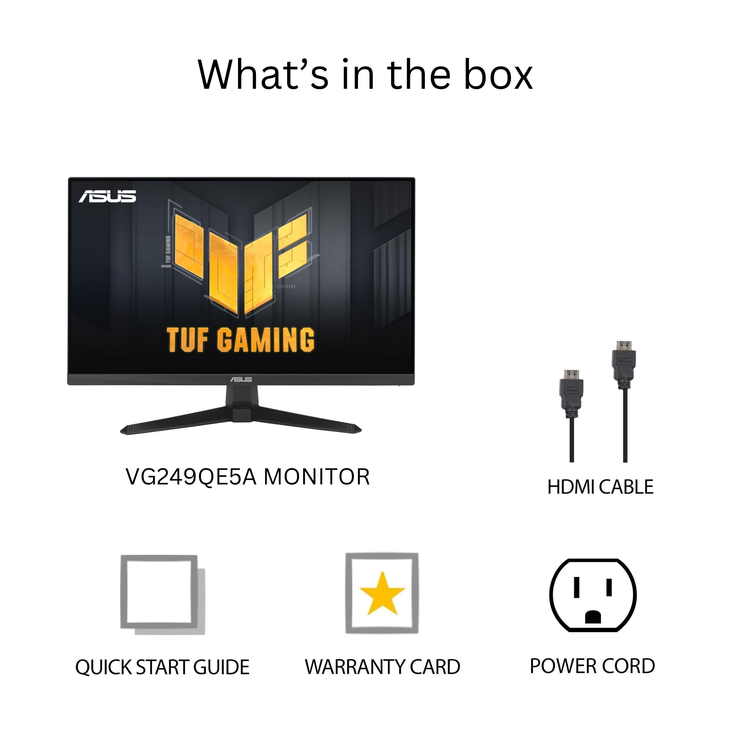 ASUS TUF Gaming - Monitor 1080p (VG249QE5A) - FHD, overclock da 144 Hz a 146 Hz, IPS, sincronizzazione della sfocatura estrema di movimento basso, 1 ms, altoparlanti, overdrive variabile, centro