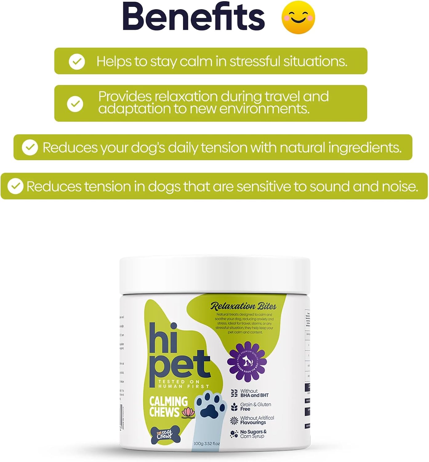 Hi Pet Calming Chews for Dogs, Reduces Stress and Anxiety, Supports Sleep Routine, Soothes Hyperactive Behavior, 3.52 Oz (Pack of 1)