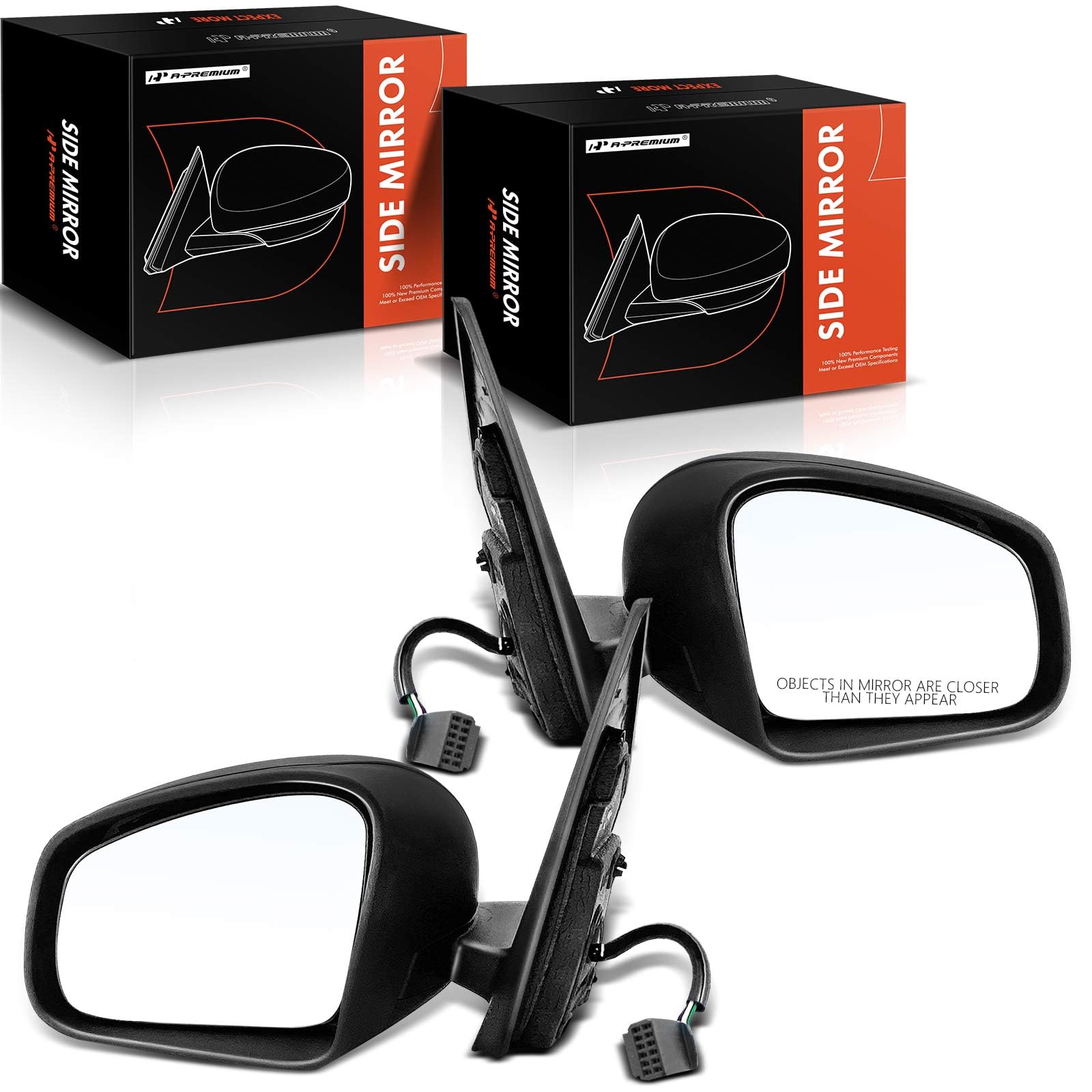 A-Premium Pair (2) Driver and Passenger Side Power Door Mirror - Compatible with Smart Fortwo 2016-2017 - Heated Manual Folding Black Outside Rear