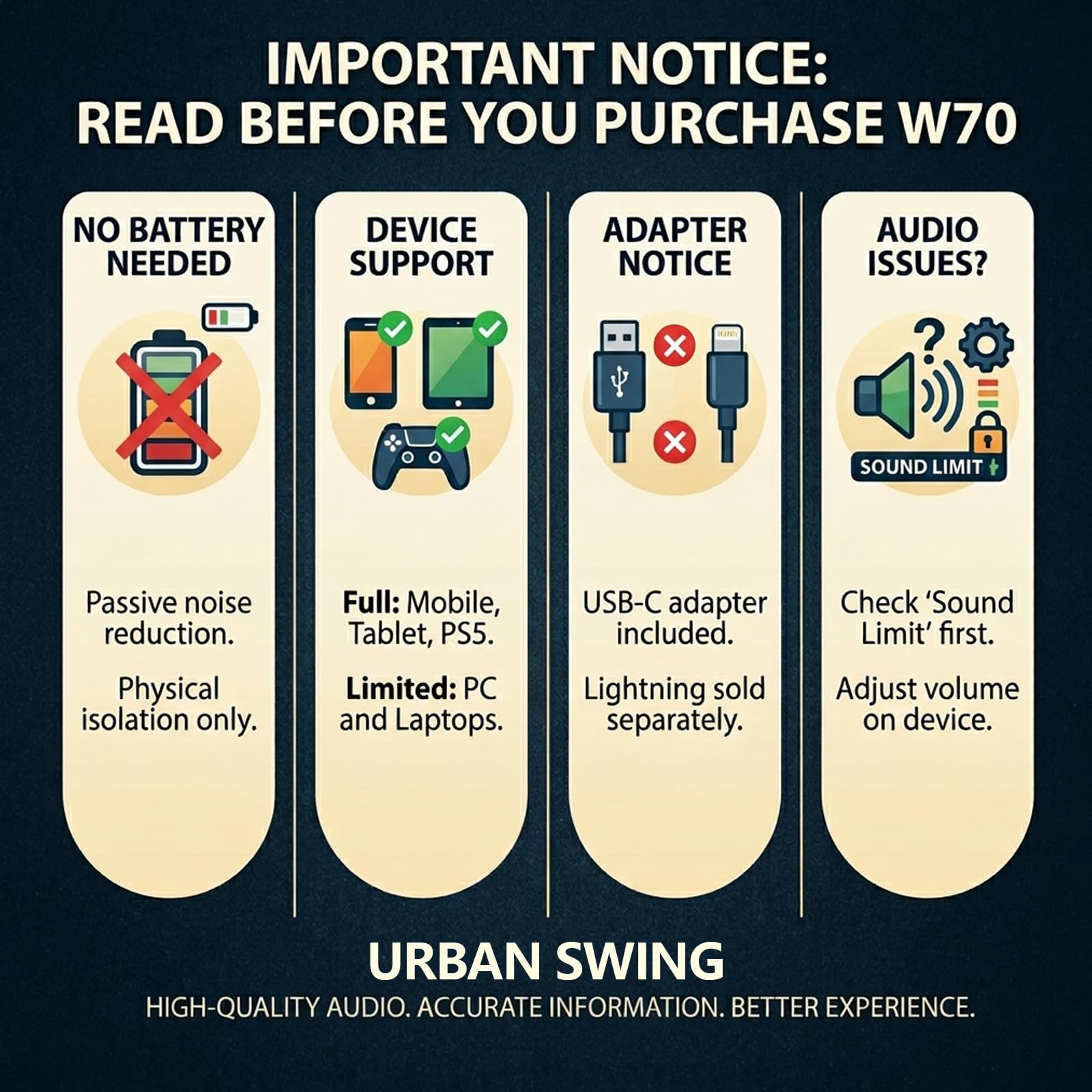 URBAN SWING W70 Przewodowe słuchawki nauszne z mikrofonem, adapter USB-C plus gniazdo 3,5 mm i etui podróżne Hardshell, bardzo długi pleciony przewód 1,5 m do iPada, iPhone'a 16/17, Samsung, PS5