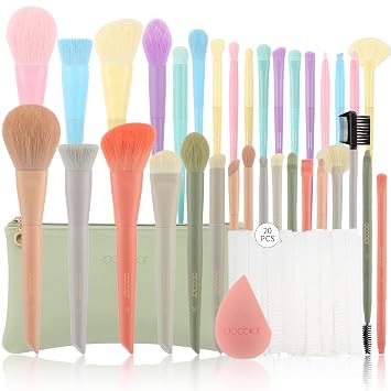 Docolor 17 Pcs Colourful Makeup Brushes Set + 17Pcs Morandi Makeup Brush Set with Makeup Bag and Makeup Sponge and Brush Protector