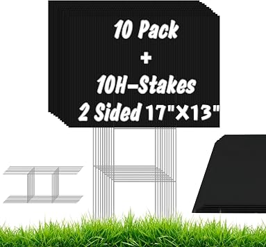 10 Pack Black Blank Yard Signs with Stakes, IKAYAS 17x 13 Inches Black Garden Yard Signs Yard Sale Signs Corrugated Plastic Signs for Party Decorations,Garage Sale, Guidepost, Open House