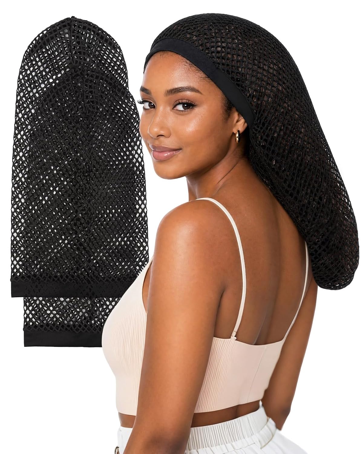 2 Pcs Exrta Large Snood Hair Nets for Women Mesh Hair Wrap Black