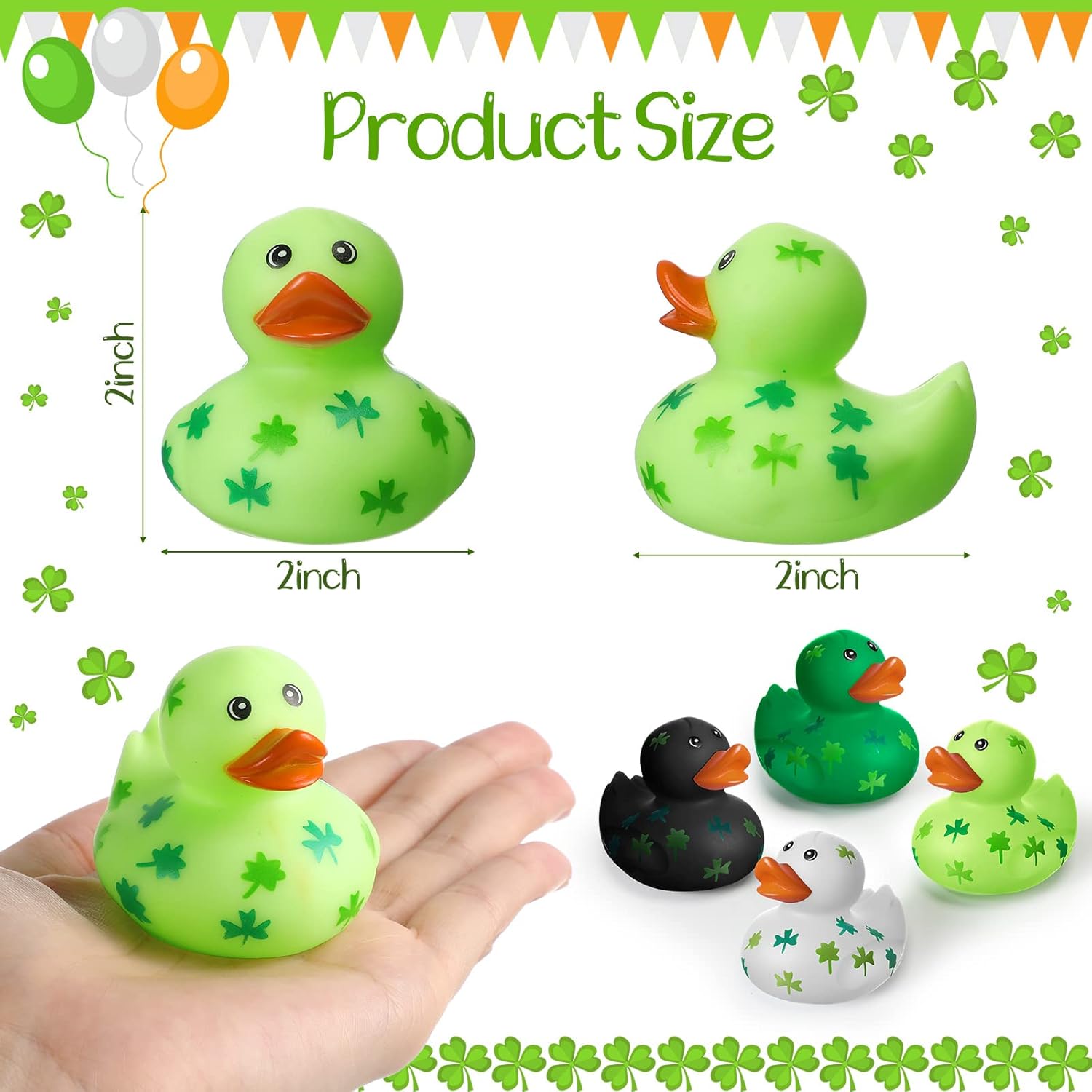 Jerify 96 Pcs 2 Inch St. Patrick's Day Rubber Ducks Bulk Holiday Rubber Ducks 4 Styles Shamrock Cruise Ducks Baby Shower Duck Bath Pool Birthday Irish Kids Gifts for Party Favors Accessories