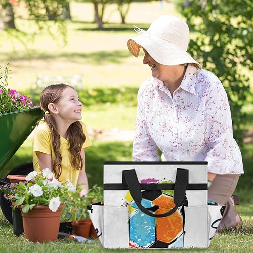 Miniatura 6 de Bolsa de herramientas de jardín de fútbol de acuarela para mujeres y hombres, bolsas de almacenamiento de herramientas de jardinería con 10