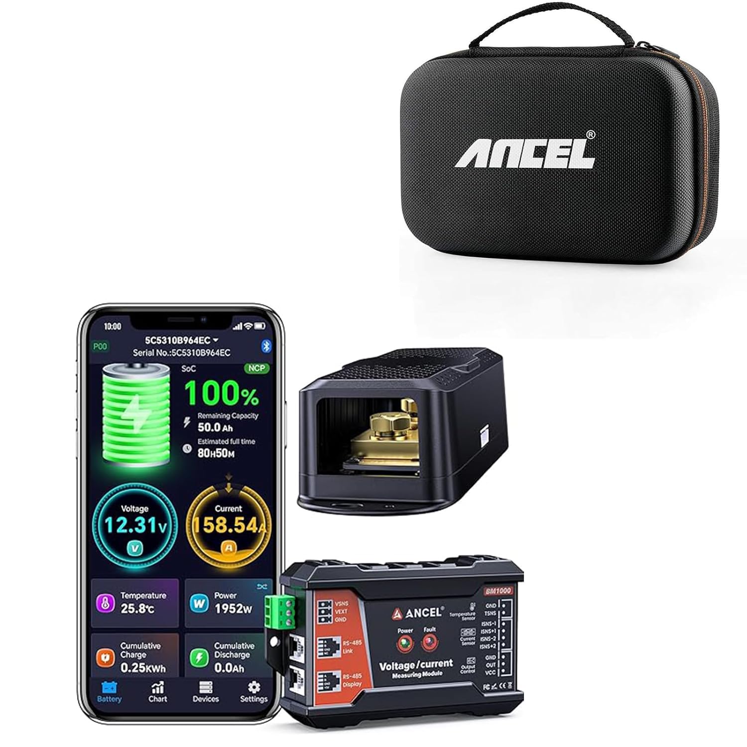ANCEL BM1000 400A Bluetooth Battery Monitor with Shunt, ANCEL Large Protective Case for OBD2 Scanner and Code Reader