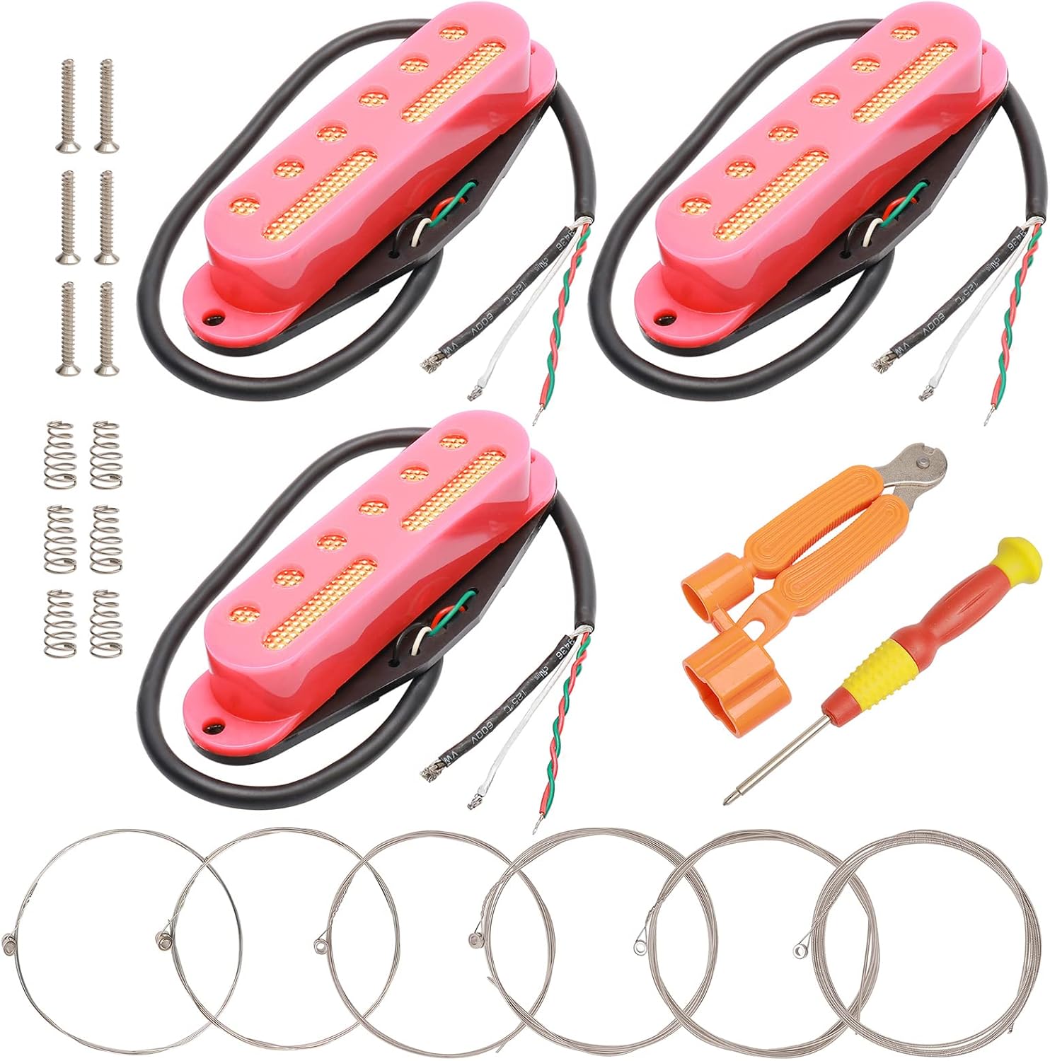 3pcs Guitar Single Coil Pickup Set 48/50/52mm Neck Middle Bridge SSS Pickup Kit for Fender Strat Style Guitar Accessory Parts (Transparent)