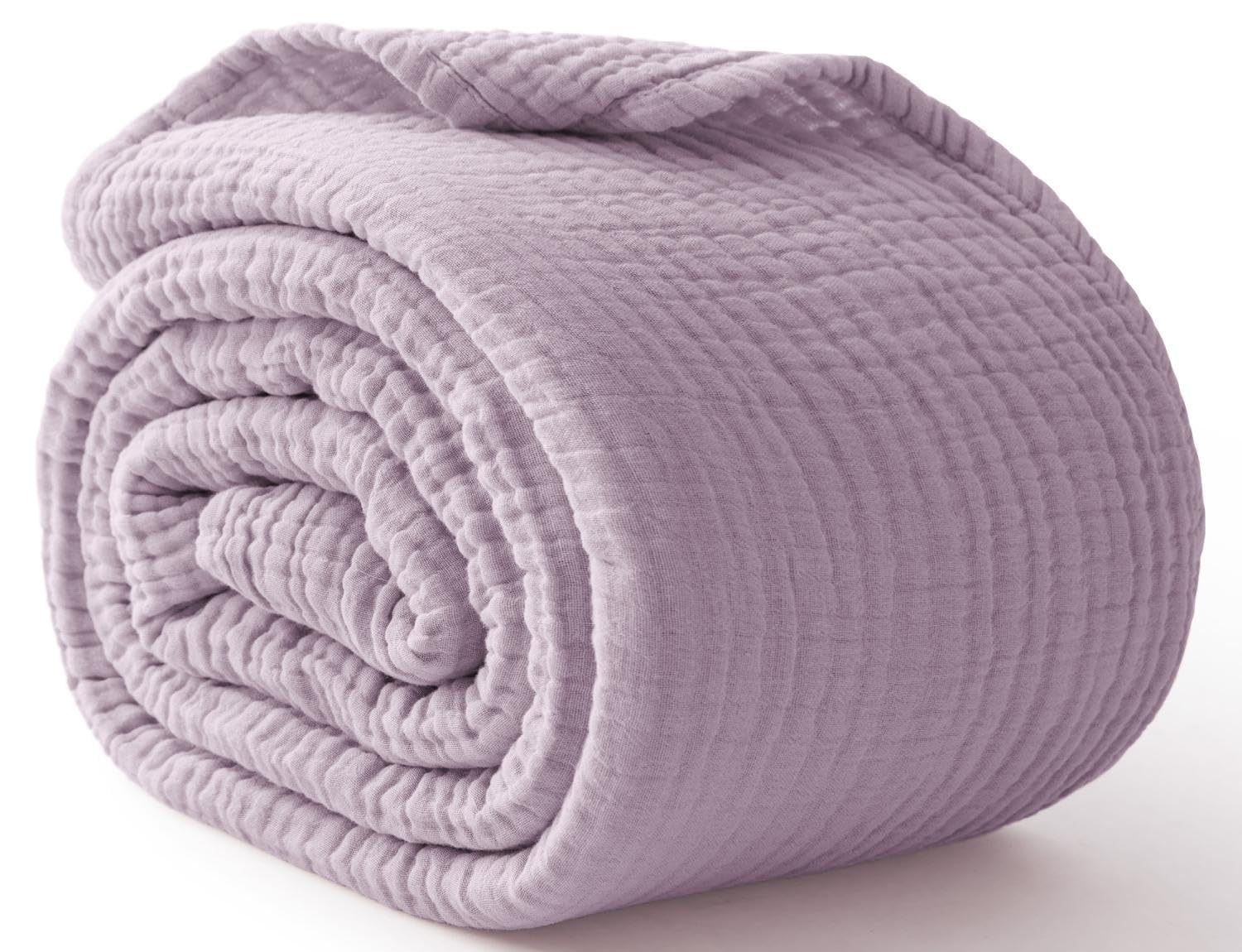 100% Cotton Muslin Blanket Large 50" x 70", 6 Layers Breathable and Lightweight Cotton Throw Blanket for Bed and Couch, Soft Quilt Bedspread, Gauze Blanket for Adults All Season, Lavender-image-31