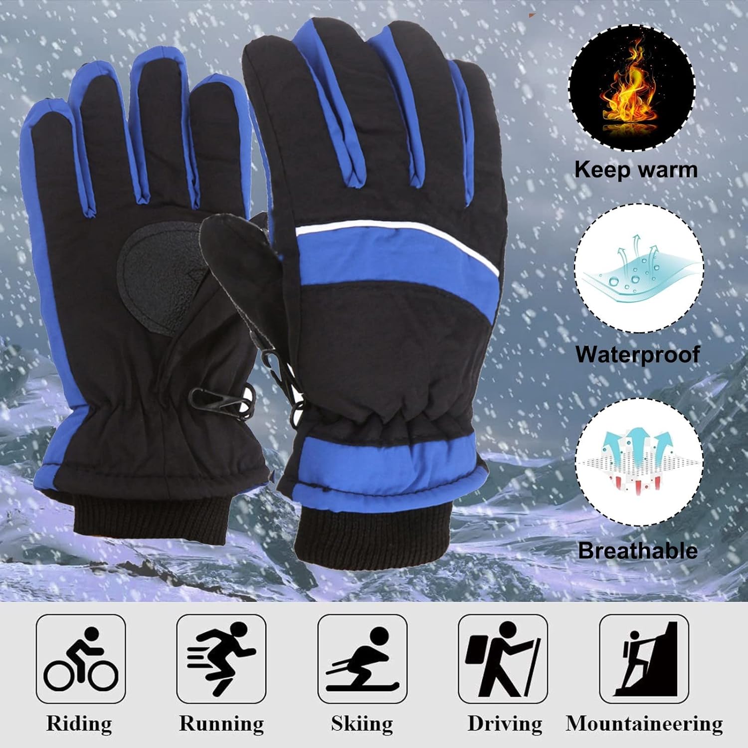 Kids Winter Snow Ski Gloves Winter Warm Boy Girl Winter Cold Weather Gloves Children Outdoor Play: Clothing, Shoes & Jewelry