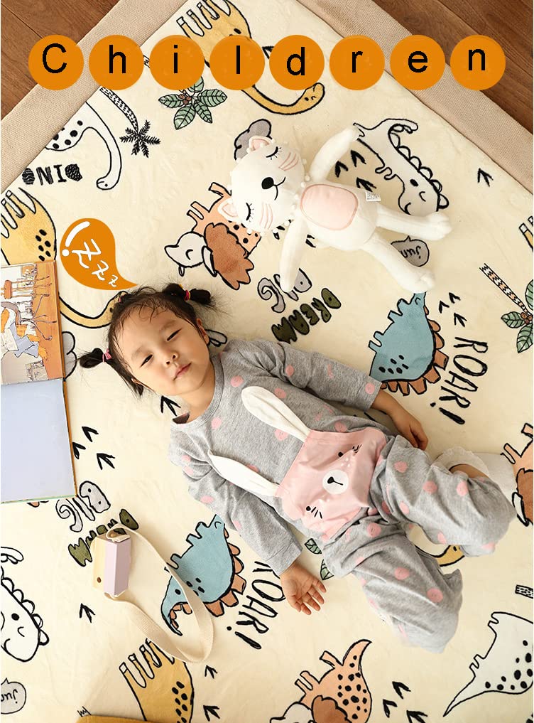 Spielmatte Krabbelmatte Baby Kinder Matte Babymatte Kinderzimmer Weicher Kinderteppich Faltbar Tier Dinosaurier, Farbe: Creme, Grösse: 100x200 cm