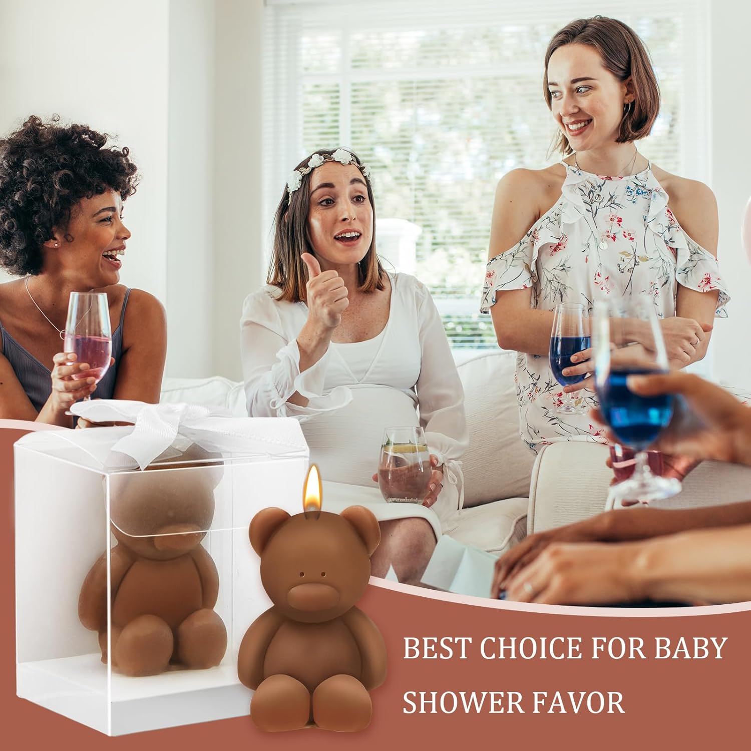 50 Pcs Bear Baby Shower Candle Favors for Guest Bear Party Favors Baby Shower Candles Bulk for Gifts Party Decorations (Light Brown,Brown,White)