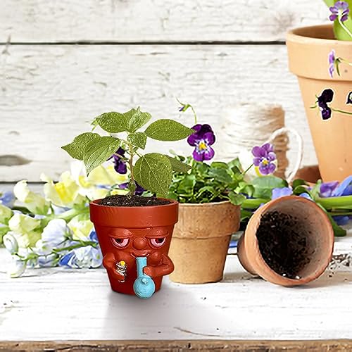 Miniatura 6 de Divertida maceta para suculentas plantas de interior, maceta personalizada, maceta creativa con tubo y encendedor, flor de cara suculenta (pequeña,