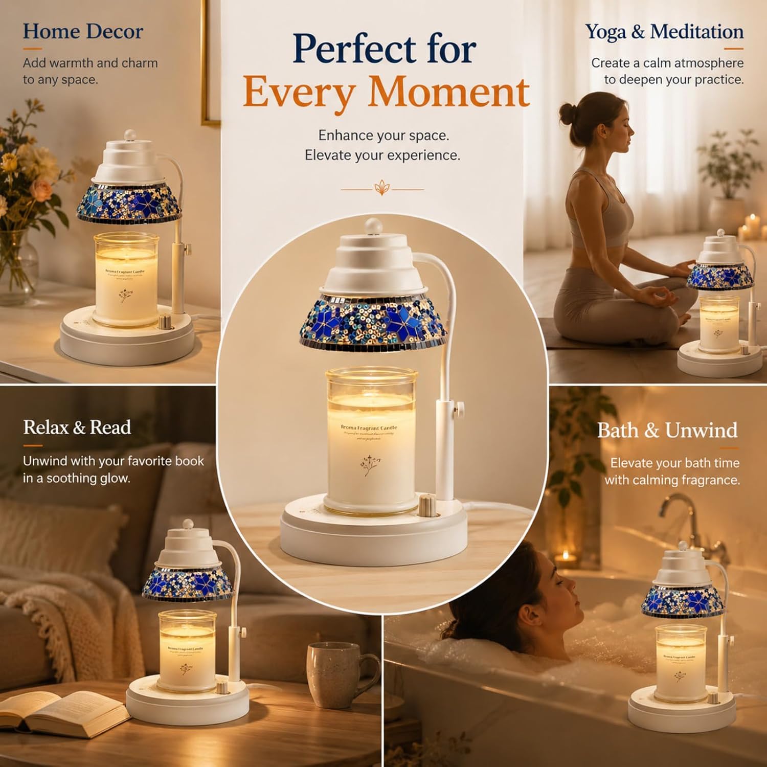 Diamond Candle Warmer Lamp with Timer/Dimmer Adj. Height (White) image 5